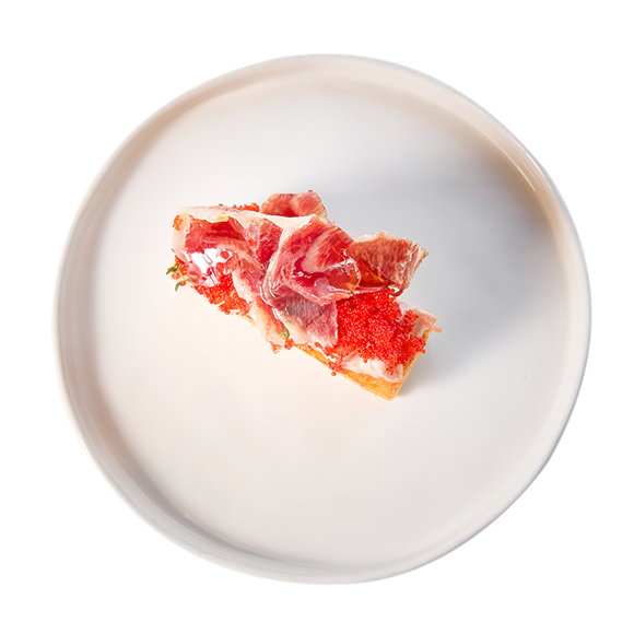 CARABINERO, WHITE MISO ESCABECHE WITH CINCO JOTAS IBÉRICO HAM
